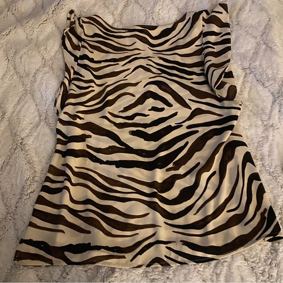 Cabi Zebra Print Top Blouse Womens Medium Brown Tan Flutter Sleeve V Neck Career - Picture 7 of 7